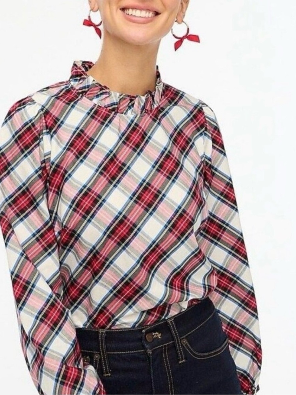 NWT J. Crew Ruffleneck Tartan Plaid Blouse Size Small 🎄🎄🎄
